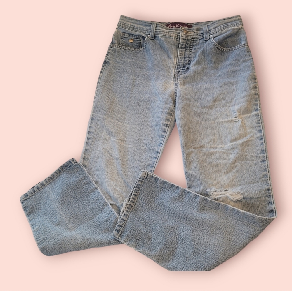 Gloria Vanderbilt Light Wash Destroyed Jeans High Waist Size 8 Petite